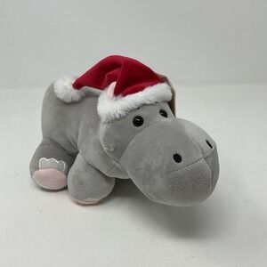 Ganz Gray Hippo Stuffed Plush Santa Hat I Want a Hippopotamus for Christmas